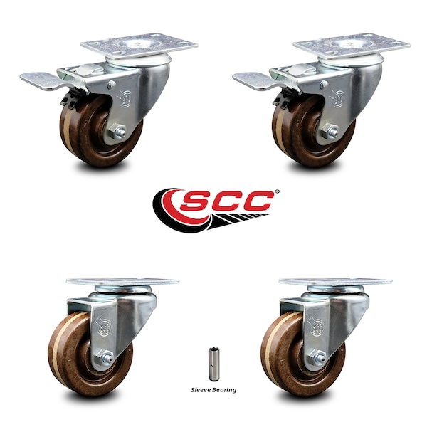 3 Inch High Temp Phenolic Wheel Swivel Top Plate Caster Total Lock Brakes, 2PK